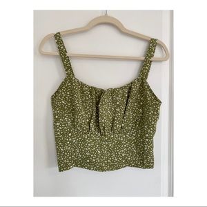 Green Crop Tank Top with Leopard Print